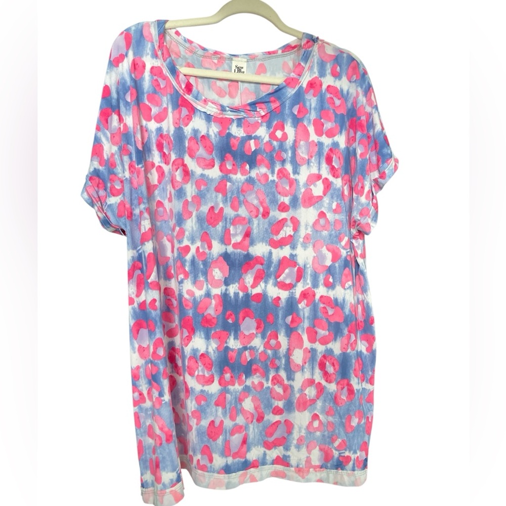 NEW Leopard Print Pink and denim blue Tee Sew In Love silky cool
